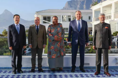 The foreign ministers of China, Brazil, South Africa, Russia, and India meet for the BRICS Foreign Ministers Meeting in Cape Town, South Africa in June 2023.